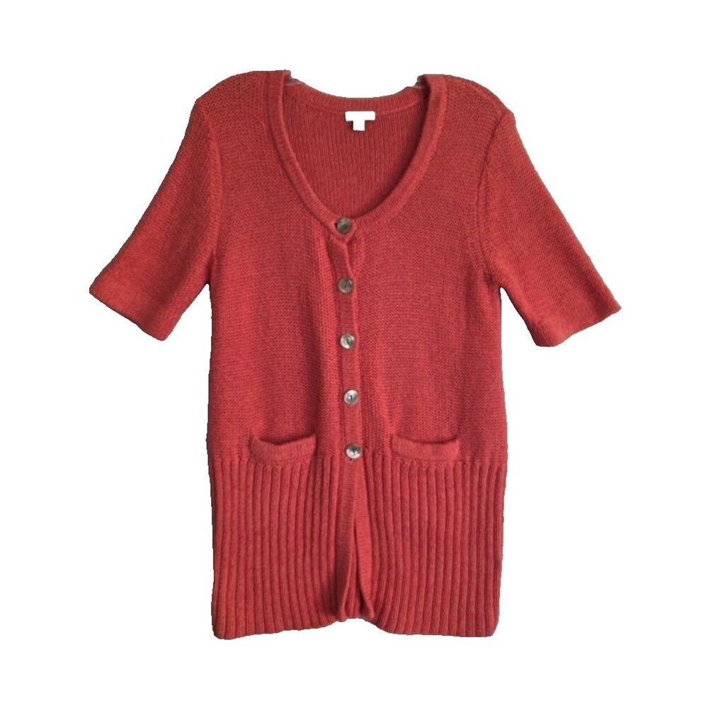J. Jill Button Knit Cardigan Sweater Pockets Ribbed coral Pink Small
